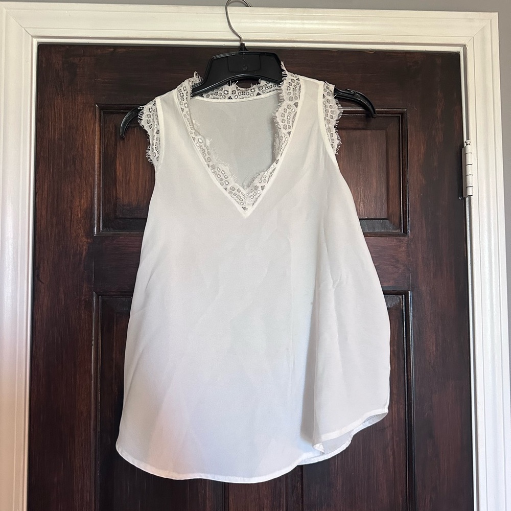 Elegant White Lace Trim Women's Top
